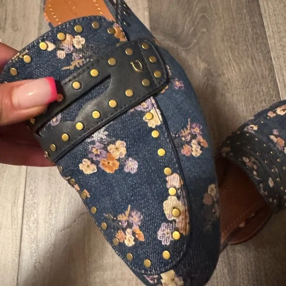 Coach Women's Studded Floral Denim Clogs - Picture 4 of 11